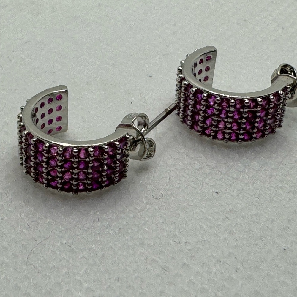 Macy’s 4-Row Simulated Ruby Half Hoop Earrings